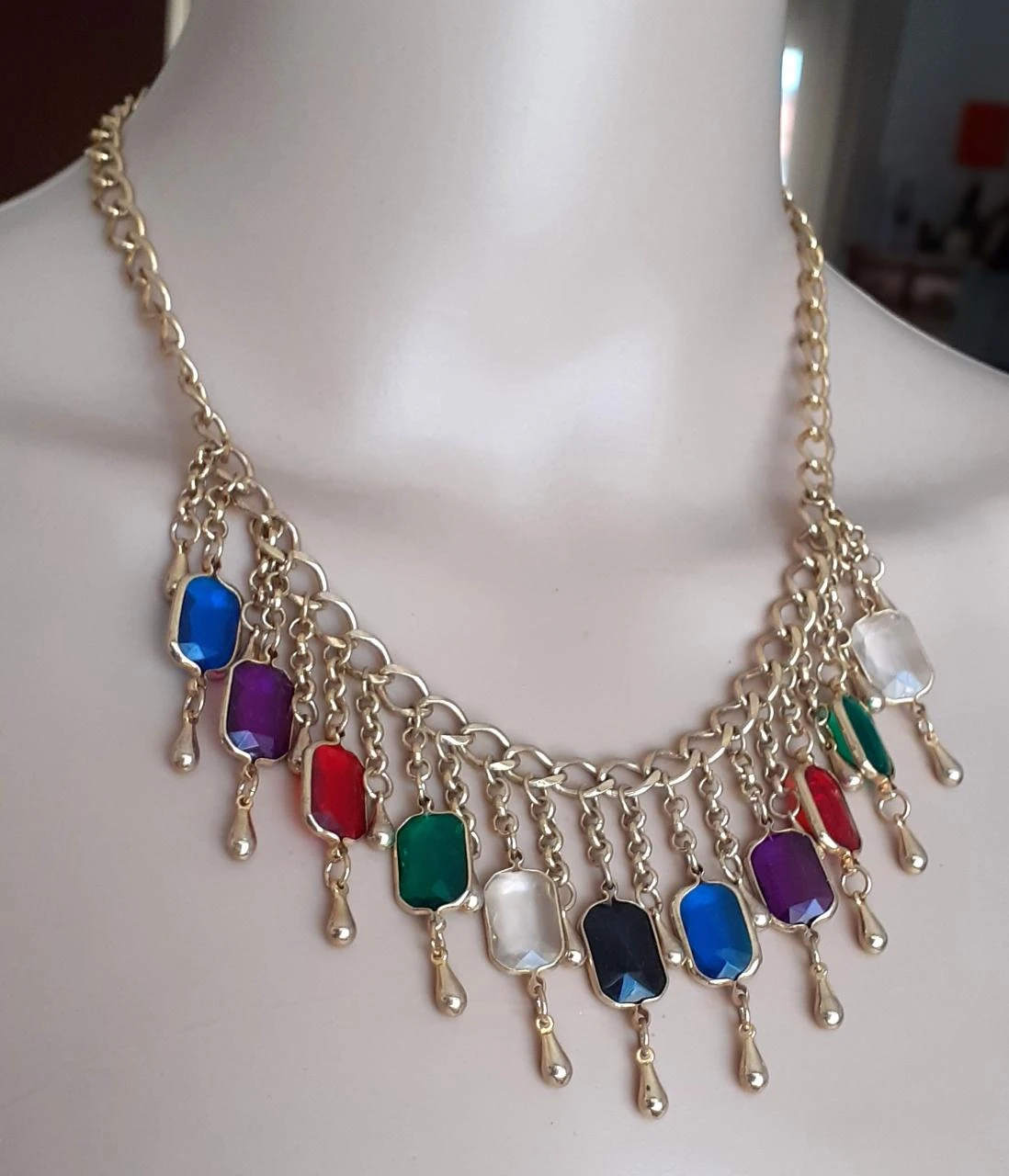 Vintage gold necklace with colored stones '80-90 – photo 8